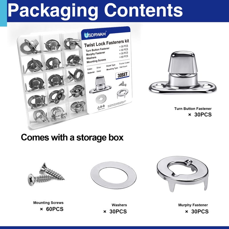 Usdrwam 30 Set Twist Lock Fasteners with Turn Button Fasteners Eyelet Screws for RVs Marine Boats Canvas Fastener Turn Buttons - Image 4